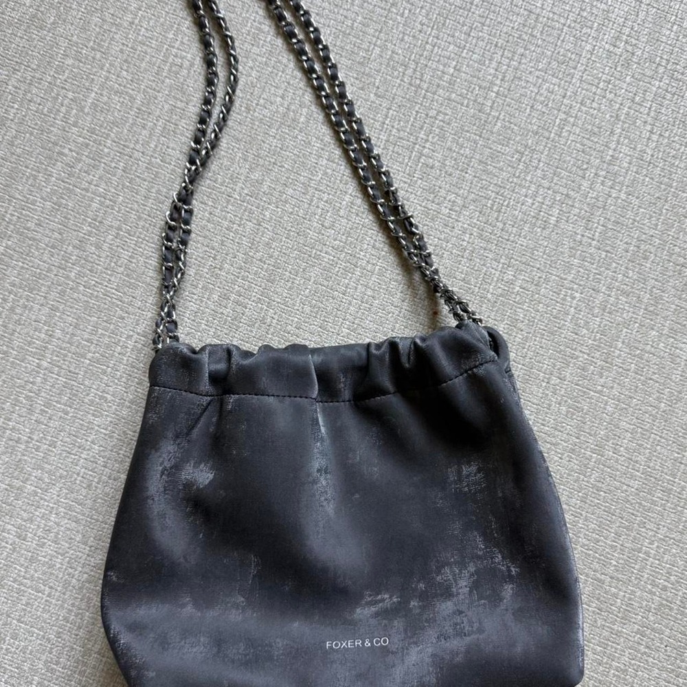Foxer & Co Dark Grey Leather Bucket Bag Chain Strap Crossbody Handbag